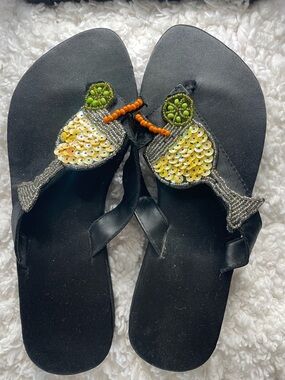 Black Beaded Margarita Women's Sandals. SZ 8.5**** NWOT